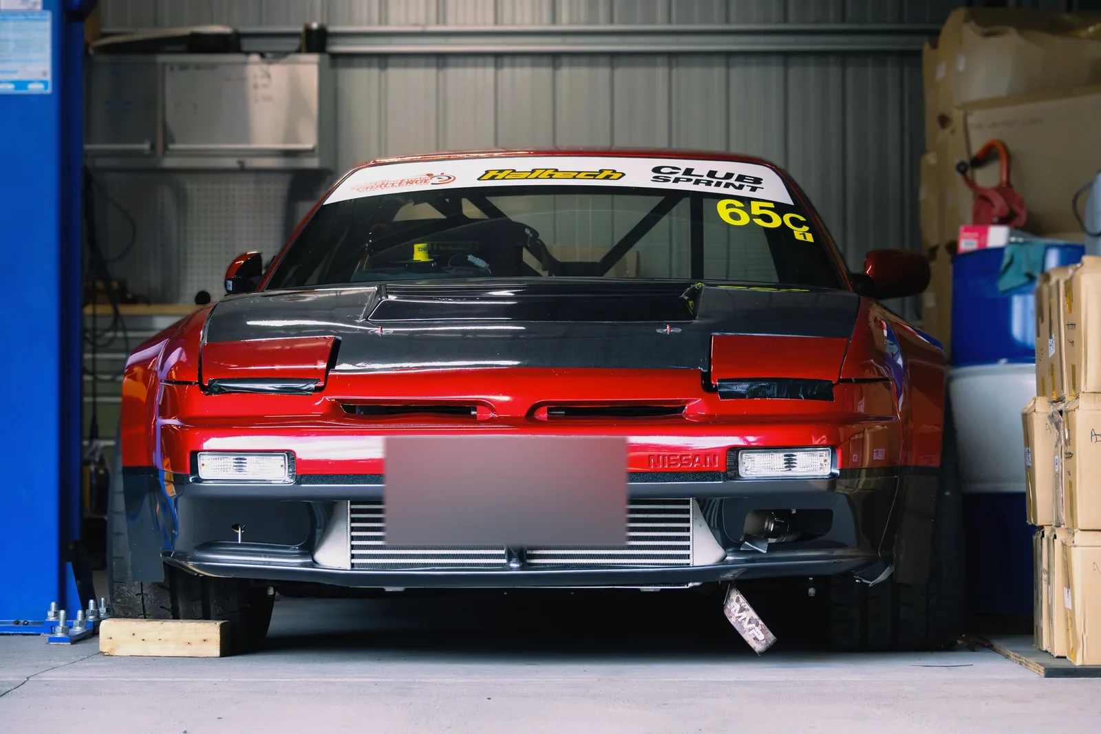 The Shockworks 180SX track car in the Monbulk workshop